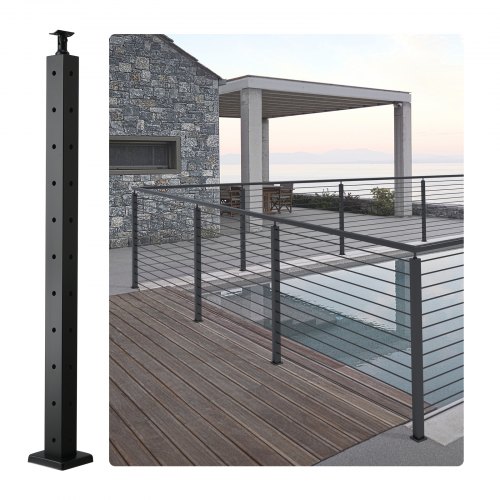 

VEVOR Cable Railing Post 36x2x2in L-Shaped Hole Corner Railing Post Black 1Pc