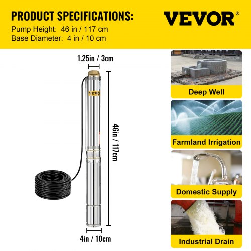 220V Stainless Steel 2" Submersible Bore Pump Deep Well Pump for Farm Irrigation 