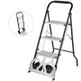 VEVOR Step Ladder 2-in-1 Convertible Aluminum Folding Step Ladder 175LBS Hand Truck Cart Dolly with Two Wheels (3-Steps)