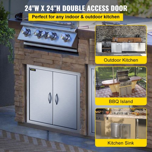 61X61cm Outdoor Kitchen Door Access Double Door Rust Resistant BBQ Island Grills