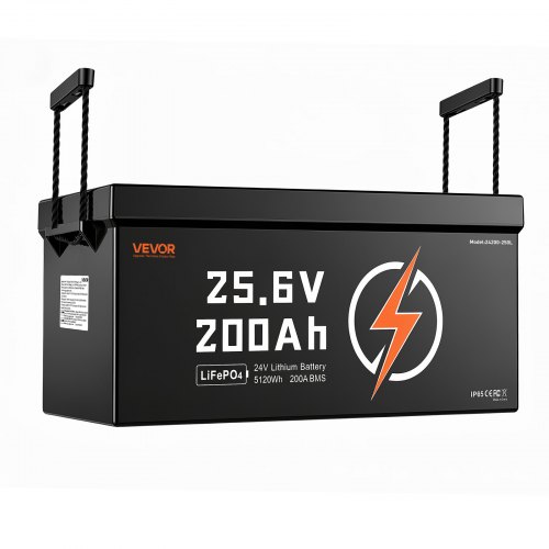 VEVOR 24V 200Ah LiFePO4 Lithium Battery 4000+ Cycles Built-in 200A BMS, Lithium Battery with Low Temperature Protection, Supports 8P2S Connection, 5120Wh Energy, for RV, Trolling Motor, Marine, Solar