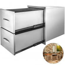 24"x18" Stainless Steel Double Drawer Outdoor Kitchen Bbq Island Cabinet