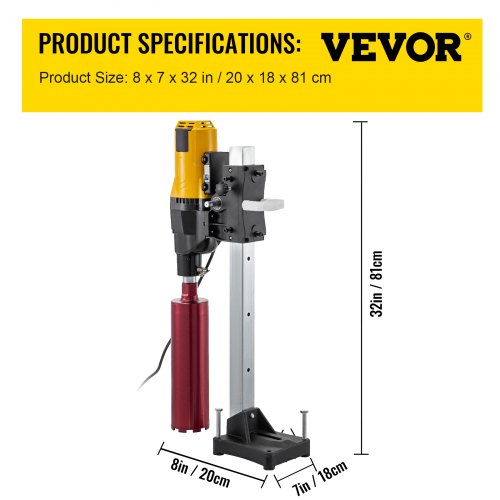4450W Diamond Core Drill Concrete Drill Machine Max 255mm w/ Stand & Drill Bits 