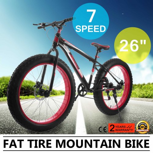 

26" Beach Cruiser Bike 7 Speed Fat Tire Men Mountain Bike Dirt Snow