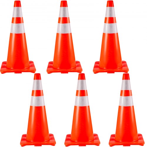 

VEVOR 6Pack Traffic Cones, 28"Safety Cones, PVC Orange Traffic Safety Cone with Reflective Collar, for Road Parking Training Cones