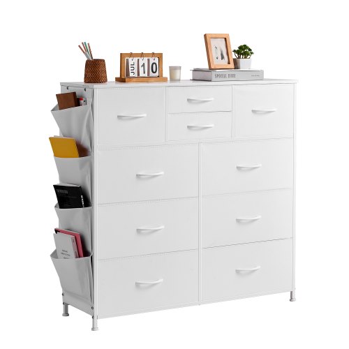 

VEVOR 10 Drawer Dresser Fabric Storage Drawers Fabric Bins & Steel Frame White