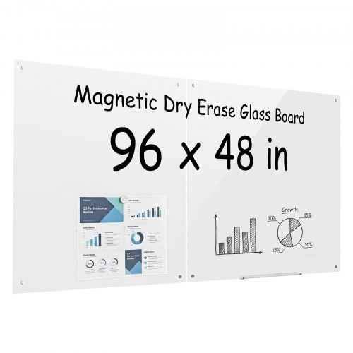 VEVOR Glass Dry Erase Board 2 Pack 47.2 x 47.2 in White Magnetic Whiteboard, Wall-Mounted, Frameless, Thick Tempered Glass, with Markers, Magnets and