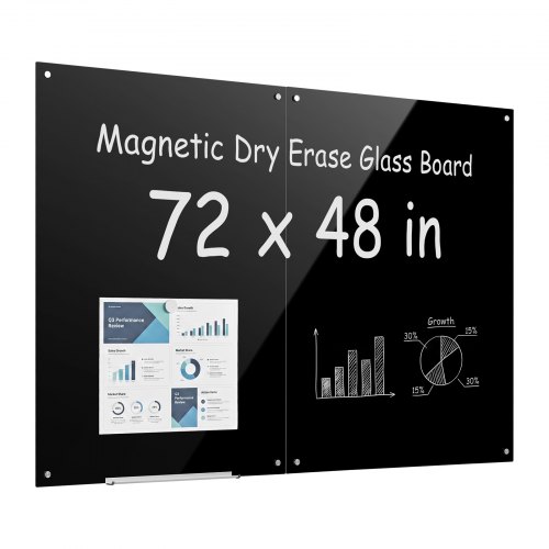 VEVOR Glass Dry Erase Board 2 Pack 47.2 x 35.4 in Black Magnetic Whiteboard, Wall-Mounted, Frameless, Thick Tempered Glass, with Markers, Magnets and