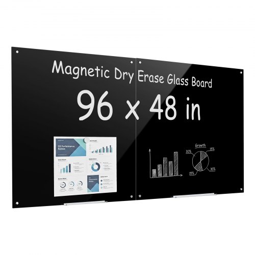VEVOR Glass Dry Erase Board 2 Pack 47.2 x 47.2 in Black Magnetic Whiteboard, Wall-Mounted, Frameless, Thick Tempered Glass, with Markers, Magnets and