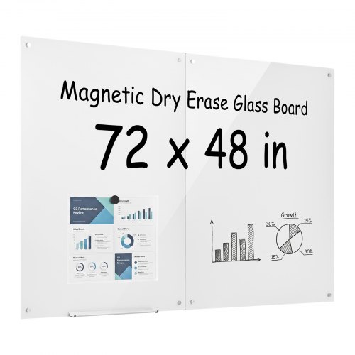 VEVOR Glass Dry Erase Board 2 Pack 47.2 x 35.4 in White Magnetic Whiteboard, Wall-Mounted, Frameless, Thick Tempered Glass, with Markers, Magnets and