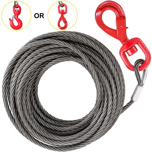 Wire rope winch cable 3/8'' x 50' (10mm*15m) self locking swivel hook Tow Truck Flatbed