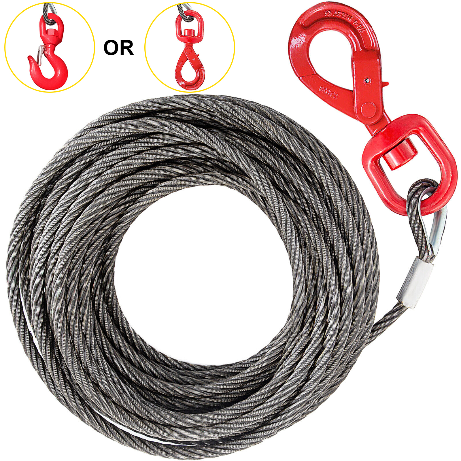 50'x3/8" Fiber Core Winch Cable Self Locking Swivel Hook Tow Truck Local Wire от Vevor Many GEOs