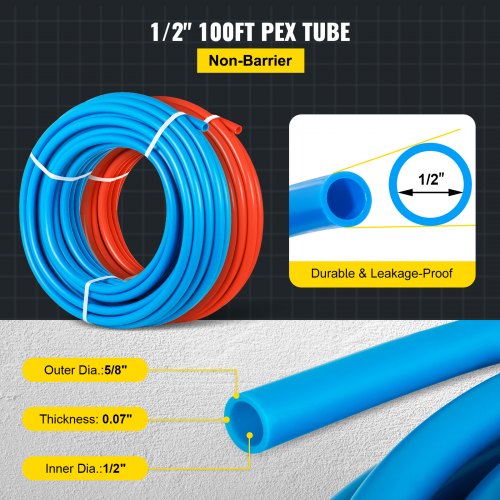 1/2 x 100ft 2Rolls Pex Tubing non-Barrier Radiant Water Plumbing Pipe Pex-B 