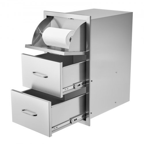 

VEVOR 17W x 30H x 21D Inch Outdoor Kitchen Stainless Steel Double Access Drawers with Paper Towel Holder Combo for BBQ Island or Grill Station