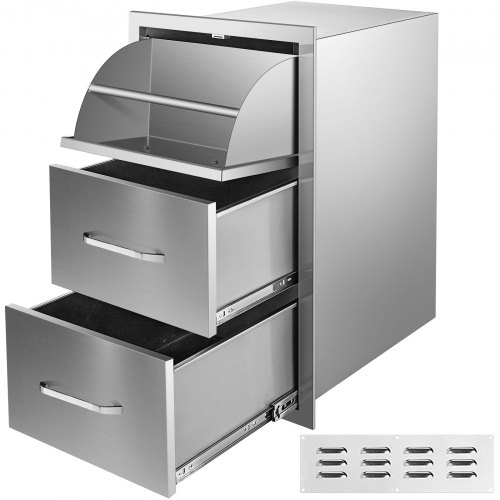 

VEVOR 17W x 30H x 21D Inch Outdoor Kitchen Stainless Steel Double Access Drawers with Paper Towel Holder Combo for BBQ Island or Grill Station
