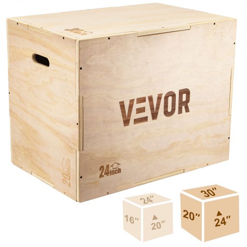 VEVOR 3 in 1 Wood Plyo Box, 30"x24"x20" Plyometric Jump Box,Easy-to-Assemble Plyo Box for Jumping Trainers,Training and Conditioning