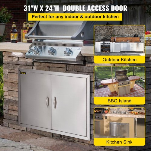 31" x 24" Outdoor Kitchen BBQ Island Stainless Steel Double Access BBQ Door 
