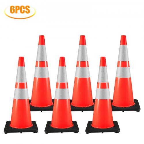 

VEVOR 6Pack 36" Traffic Cones, Safety Road Parking Cone with Black Weighted Base, PVC Orange Traffic Safety Cones, Hazard Cones Reflective Collars for Construction Traffic Parking