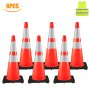Traffic Safety Cones 6 PCS PVC Parking Cones 36" W/ 2 Reflective Collars 14" X 14" Black Rubber Base For Higher Warning Roads Construction Sites