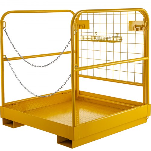 Forklift Safety Cage 36''*36'' Work Platform Collapsible Built-in Chains Yellow
