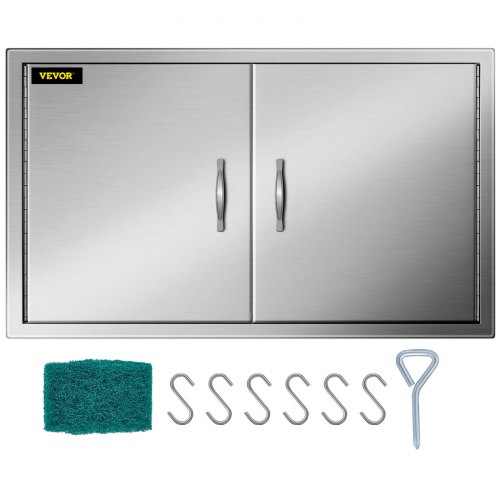 39wx26h Stainless Steel Walled Double Bbq Door W/ Handle Outdoor Bbq Fit Kitchen