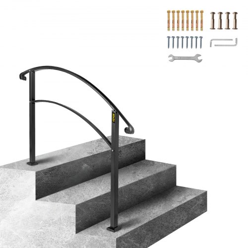 

VEVOR Handrails for Outdoor Steps, Fit 1 or 3 Steps Outdoor Stair Railing, Black Wrought Iron Handrail, Flexible Front Porch Hand Rail, Transitional Handrails for Concrete Steps or Wooden Stairs