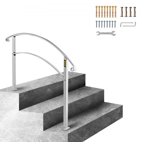 

VEVOR Handrails for Outdoor Steps, Fit 1 or 3 Steps Outdoor Stair Railing, White Wrought Iron Handrail, Flexible Front Porch Hand Rail, Transitional Handrails for Concrete Steps or Wooden Stairs