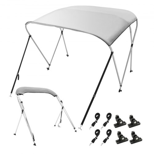 

VEVOR 3 Bow Bimini Top Boat Cover, 900D Polyester Canopy with 1" Aluminum Alloy Frame, Waterproof and Sun Shade, Includes Storage Boot, 2 Support Poles, 4 Straps, 182.88'L x 116.84"H x 137.16"-152.4