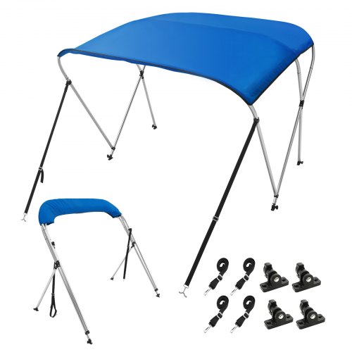 VEVOR 3 Bow Bimini Top Boat Cover, 900D Polyester Canopy With 1 Aluminum Alloy Frame, Waterproof And Sun Shade, Includes Storage Boot, 2 Support Pole