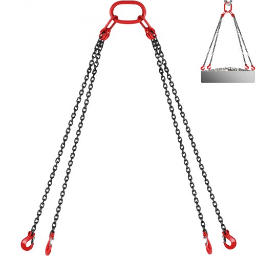 VEVOR 3mtr x 4 leg 8mm Lifting Chain Sling 5 tonne with Grab Hook Shorteners