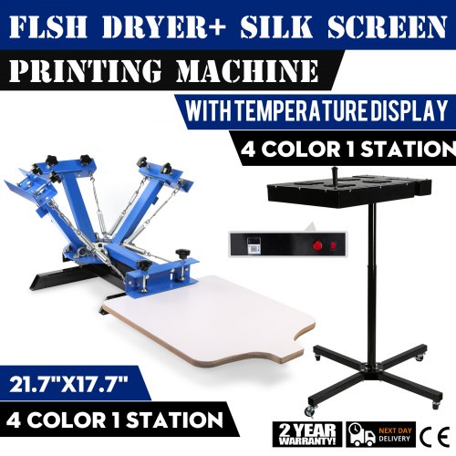 VEVOR 4 Color 1 Station Silk Screen Printing Kit Press Machine And Flash Dryer Adjustable Stand with Temperature Display