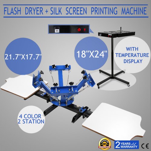 VEVOR 4 Color 2 Station Silk Screen Printing Press Printer 18"X24" Flash Dryer With Temperature Display