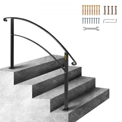 

VEVOR 4-Step Handrail Fits 1 or 4 Steps Matte Black Stair Rail Wrought Iron Handrail with Installation Kit Hand Rails for Outdoor Steps