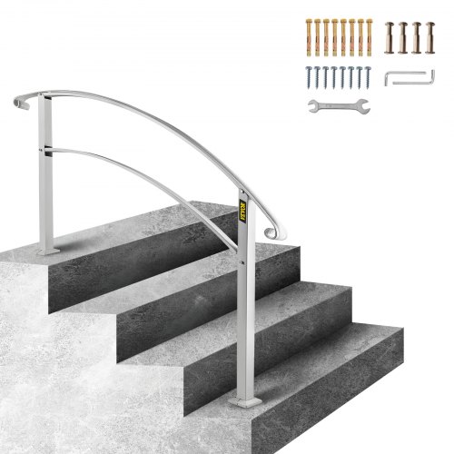 

VEVOR Handrails for Outdoor Steps, Fit 1 or 4 Steps Outdoor Stair Railing, White Wrought Iron Handrail, Flexible Front Porch Hand Rail, Transitional Handrails for Concrete Steps or Wooden Stairs