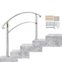 4FT Adjustable Wrought iron Transition Handrail Matte White Fits 4 Steps