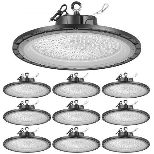 

VEVOR 10 Pack LED High Bay Lights, 5000K 150W 21000LM Super Bright UFO LED Warehouse Shop Lights, IP65 Waterproof, 100-277V Wide Voltage for Warehouse Workshop Factory Gym Garage Barn, Black