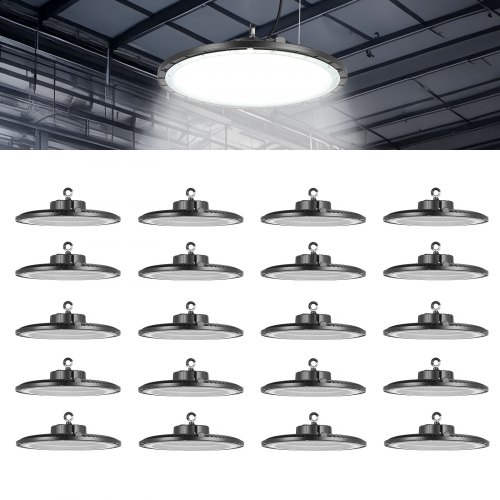 

VEVOR 20 Pack LED High Bay Lights, 5000K 150W 21000LM Super Bright UFO LED Warehouse Shop Lights, IP65 Waterproof, 100-277V Wide Voltage for Warehouse Workshop Factory Gym Garage Barn, Black