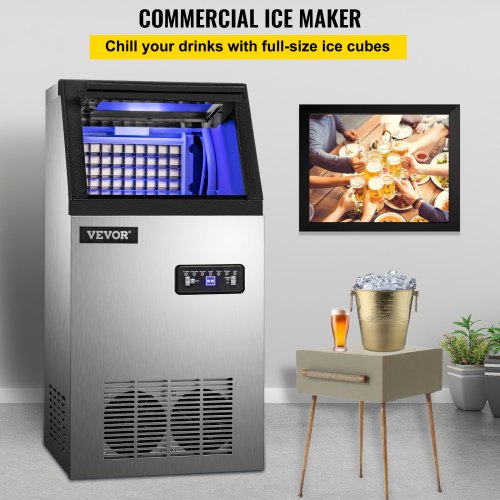 Commercial Ice Maker Auto Ice Cube Making Machine Stainless Steel Bar Restaurant 