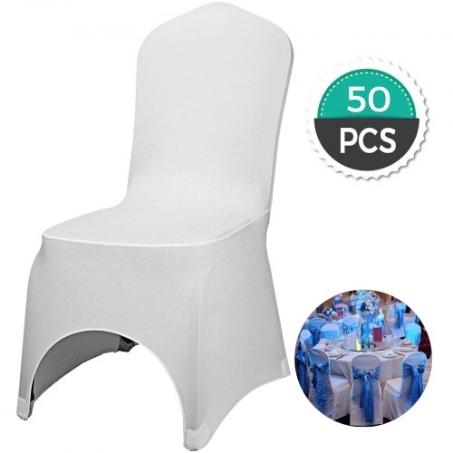 VEVOR Stretch Spandex Folding Chair Covers, Universal Fitted Arched Front Cover, Removable Washable Protective Slipcovers, for Wedding, Holiday, Banquet, Party, Celebration, Dining (50PCS White)