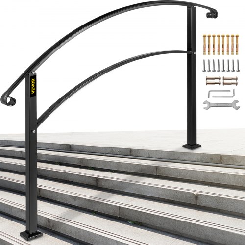 Iron Handrail Black Adjustable 0° To 45° Fits 4-5 Steps Hand Rail Gardens Steady