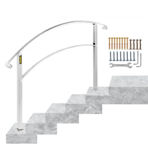 5FT Adjustable Wrought iron Transition Handrail Matte White Fits 5 Steps