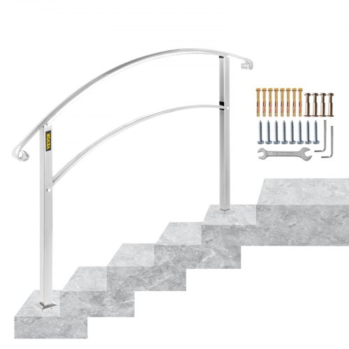 

VEVOR Handrails for Outdoor Steps, Fit 1 or 5 Steps Outdoor Stair Railing, White Wrought Iron Handrail, Flexible Front Porch Hand Rail, Transitional Handrails for Concrete Steps or Wooden Stairs