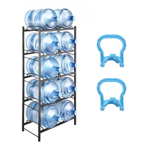 

VEVOR 5-Tier Water Jug Holder Double Row Water Bottle Rack for 10 Bottles Black