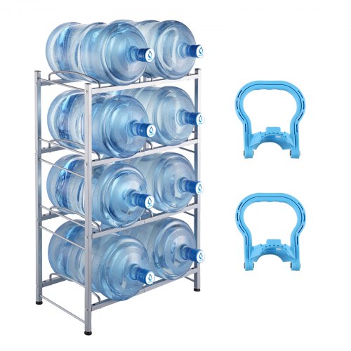 

VEVOR 4 Tiers Water Jug Holder Double Row Water Bottle Rack for 8 Bottles Silver