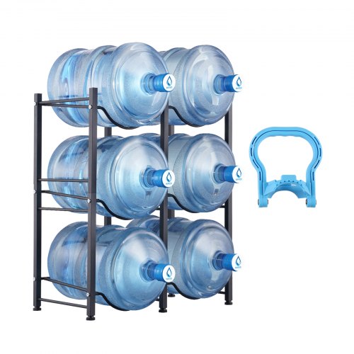 

VEVOR 3 Tiers Water Jug Holder Double Row Water Bottle Rack for 6 Bottles Black