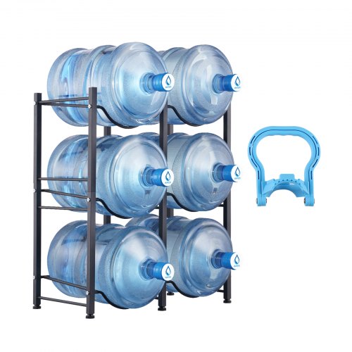 

VEVOR 3 Tiers Water Jug Holder Double Row Water Bottle Rack for 6 Bottles Storage Detachable Heavy Duty Water Jug Organizer Stand for Home Office Kitchen Black, Detachable Water Storage Shelf Organizer for Home Living Room Office