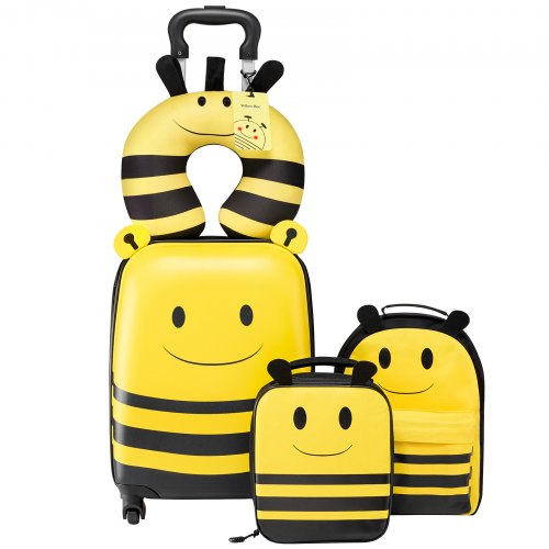 VEVOR Kids Luggage Set, 5 Piece, 45.7 cm Hardside Rolling Wheels Suitcase with Backpack & U-shape Pillow, Bee Kids Carry on Luggage Set, Holiday Birthday Gift for Girls Boys, Airline Approved