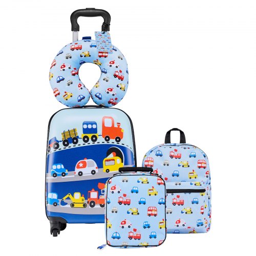 VEVOR Kids Luggage Set, 5 Piece, 45.7 cm Hardside Rolling Wheels Suitcase with Backpack & U-shape Pillow, Truck Kids Carry on Luggage Set, Holiday Birthday Gift for Girls Boys, Airline Approved