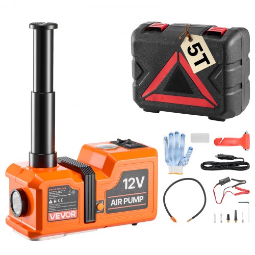 VEVOR Electric Car Jack, 5 Ton Hydraulic Jack Lift with Built-in Air Pump, 12V Car Lift Floor Jack, 6.1-17.7 in Lift Height, Portable Tire Change Tool Inflator Pump with LED Light for SUV Sedan Pickup