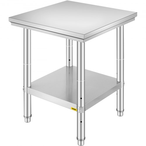 

VEVOR Stainless Steel Prep Table, 600 x 600 x 800 mm, 317 kg Load Capacity, Heavy Duty Metal Worktable with 3 Adjustable Height Levels, Commercial Workstation for Kitchen Garage Restaurant Backyard